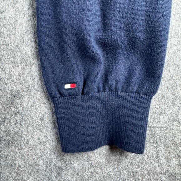 Tommy Hilfiger Mens Crew Neck Sweater Red Navy White Color Block Logo XL - Picture 4 of 9